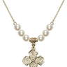 Four Way Medal Crystal Necklace | 3/4 inch | 6mm Beads   14kt Gold Filled