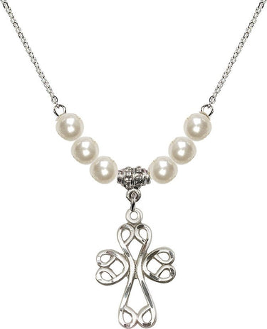 Scroll Cross Crystal Necklace | 1 inch | 6mm Beads | N31-5998