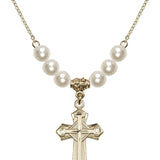 Cross Crystal Necklace | 1 1/8 inch | 6mm Beads   14kt Gold Filled