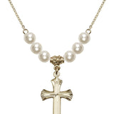 Cross Crystal Necklace | 1 1/8 inch | 6mm Beads   14kt Gold Filled
