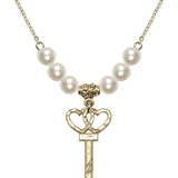Small Key w/Double Hearts Crystal Necklace | 1 1/4 inch | 6mm Beads   14kt Gold Filled