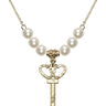 Small Key w/Double Hearts Crystal Necklace | 1 1/4 inch | 6mm Beads   14kt Gold Filled