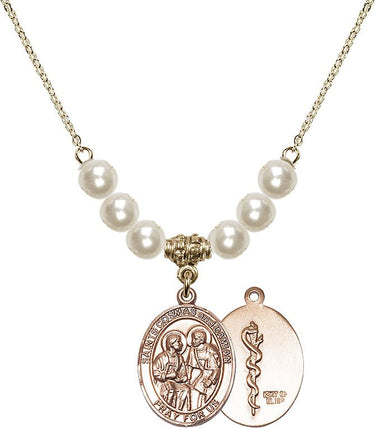 Saints Cosmas & Damian Doctors Crystal Necklace | 3/4 inch | 6mm Beads | N31-8132--8