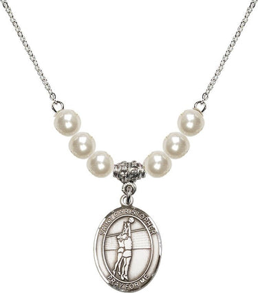 St. Christopher Volleyball Crystal Necklace | 3/4 inch | 6mm Beads | N31-8138