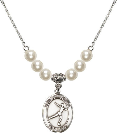 St. Christopher Figure Skating Crystal Necklace | 3/4 inch | 6mm Beads | N31-8139