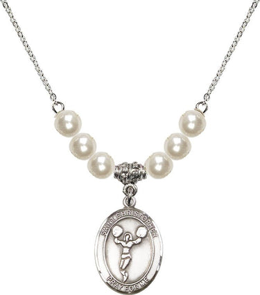 St. Christopher Cheerleading Crystal Necklace | 3/4 inch | 6mm Beads | N31-8140