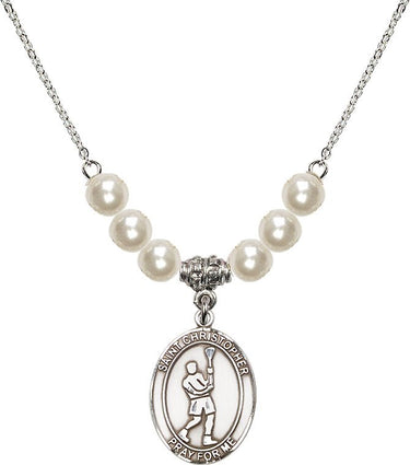 Saint Christopher Lacrosse Cross Crystal Necklace | 3/4 inch | 6mm Beads