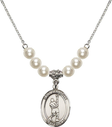 Saint Sebastian Lacrosse Cross Crystal Necklace | 3/4 inch | 6mm Beads