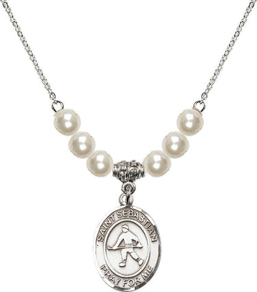 St. Sebastian Field Hockey Crystal Necklace | 3/4 inch | 6mm Beads | N31-8178