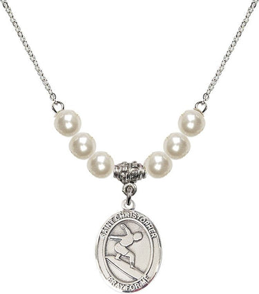St. Christopher Surfing Crystal Necklace | 3/4 inch | 6mm Beads | N31-8184