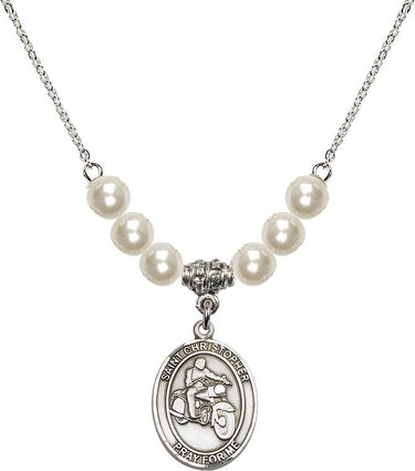St. Christopher Motorcycle Crystal Necklace | 3/4 inch | 6mm Beads | N31-8185