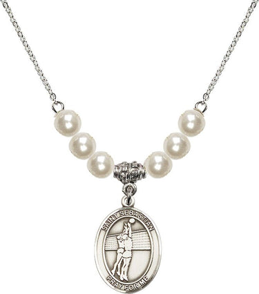 St. Sebastian Volleyball Crystal Necklace | 3/4 inch | 6mm Beads