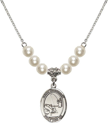 St. Sebastian Fishing Crystal Necklace | 3/4 inch | 6mm Beads