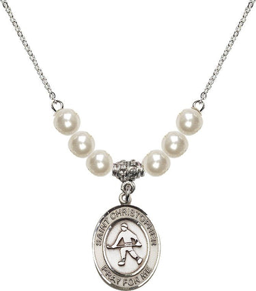 St. Christopher Field Hockey Crystal Necklace | 3/4 inch | 6mm Beads