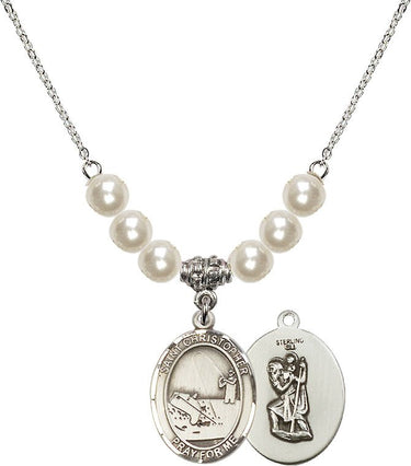 St. Christopher Fishing Crystal Necklace | 3/4 inch | 6mm Beads
