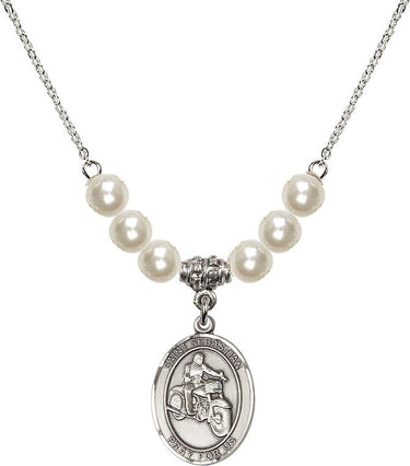 St. Sebastian Motorcycle Crystal Necklace | 3/4 inch | 6mm Beads