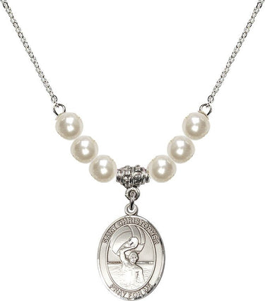 St. Christopher Water Polo Men Crystal Necklace | 3/4 inch | 6mm Beads
