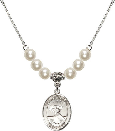 St. Christopher Water Polo Women Crystal Necklace | 3/4 inch | 6mm Beads