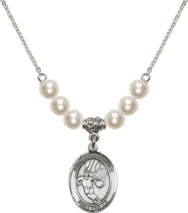 St. Christopher Basketball Crystal Necklace | 3/4 inch | 6mm Beads | N31-8502