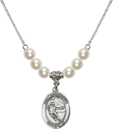 St. Christopher Hockey Crystal Necklace | 3/4 inch | 6mm Beads