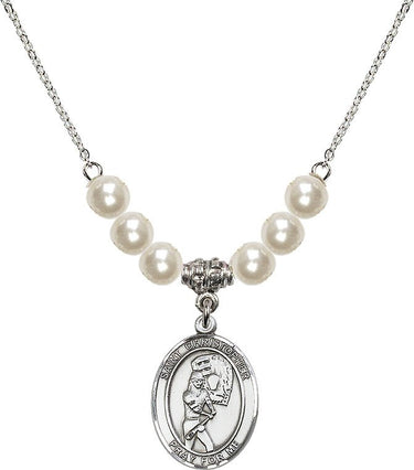 St. Christopher Softball Crystal Necklace | 3/4 inch | 6mm Beads | N31-8507