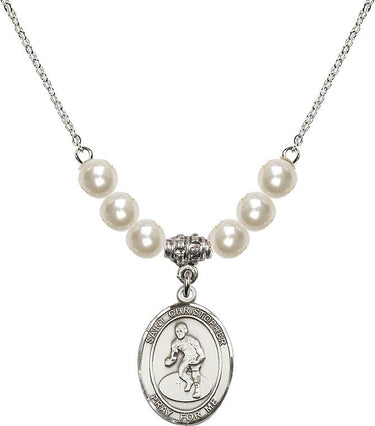 St. Christopher Wrestling Crystal Necklace | 3/4 inch | 6mm Beads | N31-8508