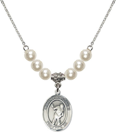 St. Christopher Lacrosse Crystal Necklace | 3/4 inch | 6mm Beads | N31-8516