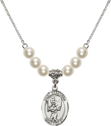 Saint Sebastian Baseball Crystal Necklace | 3/4 inch | 6mm Beads | N31-8600