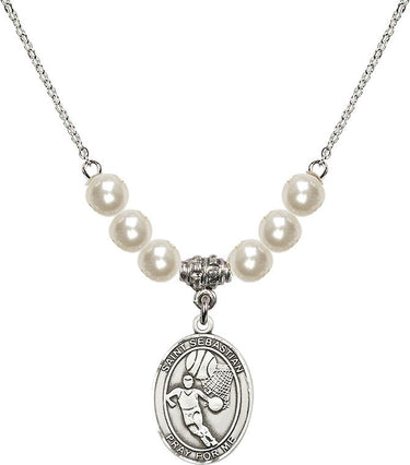 Saint Sebastian Basketball Crystal Necklace | 3/4 inch | 6mm Beads | N31-8602