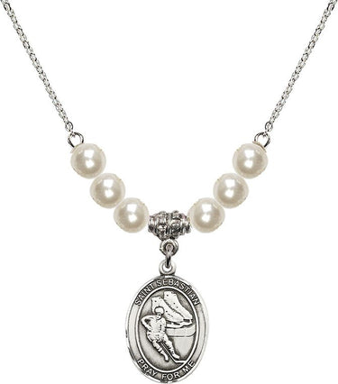 St. Sebastian Hockey Crystal Necklace | 3/4 inch | 6mm Beads