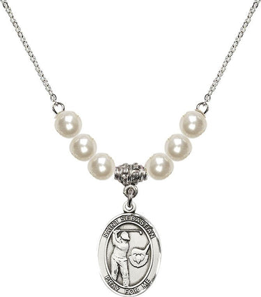 Saint Sebastian Golf Crystal Necklace | 3/4 inch | 6mm Beads | N31-8606