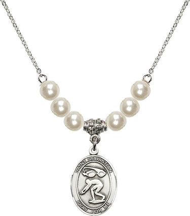 St. Sebastian Swimming Crystal Necklace | 3/4 inch | 6mm Beads | N31-8611