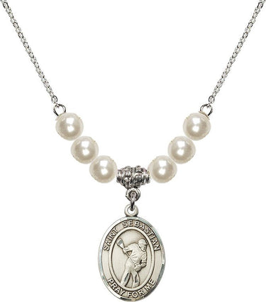 St. Sebastian Lacrosse Crystal Necklace | 3/4 inch | 6mm Beads | N31-8616