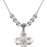 Four Way Medal Crystal Necklace | 1 inch | 6mm Beads   Sterling Silver