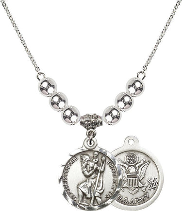 Saint Christopher Army Crystal Necklace | 7/8 inch | 6mm Beads | N32-0192--2