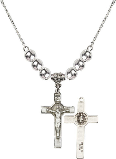 St. Benedict Crucifix Crystal Necklace | 1 1/8 inch | 6mm Beads | N32-0625