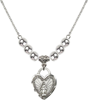 Heart Miraculous Medal Crystal Necklace | 3/4 inch | 6mm Beads