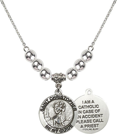 Saint Christopher Crystal Necklace | 3/4 inch | 6mm Beads | N32-4049