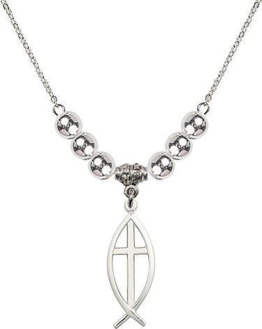 Fish Cross Crystal Necklace | 1 inch | 6mm Beads | N32-4252