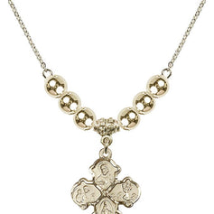 Four Way Medal Crystal Necklace | 3/4 inch | 6mm Beads   14kt Gold Filled
