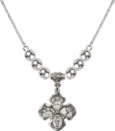 Four Way Medal Crystal Necklace | 3/4 inch | 6mm Beads | N32-5441
