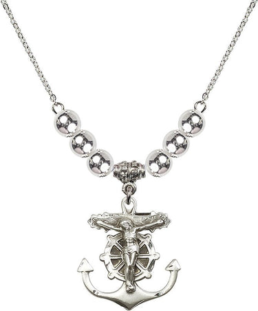 Anchor Crucifix Crystal Necklace | 1 inch | 6mm Beads | N32-5685