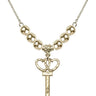 Small Key w/Double Hearts Crystal Necklace | 1 1/4 inch | 6mm Beads   14kt Gold Filled