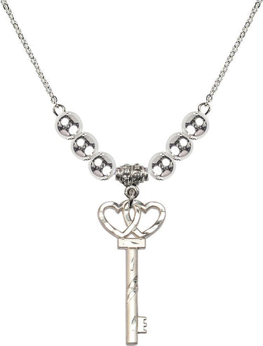 Small Key w/Double Hearts Crystal Necklace | 1 1/4 inch | N32-6213
