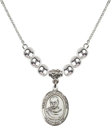 Collar de cristal de San Maximiliano Kolbe | 1,9 cm | Cuentas de 6 mm | N32-8073