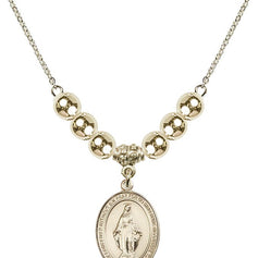 Miraculous Medal Crystal Necklace | 3/4 inch | 6mm Beads   14kt Gold Filled
