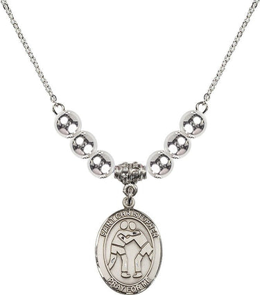 Collar de Cristal con Medalla de San Cristóbal para Lucha Libre | 1,9 cm | Cuentas de 6 mm | N32-8159