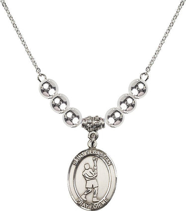 St. Sebastian Lacrosse Crystal Necklace | 3/4 inch | 6mm Beads | N32-8174