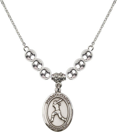 Saint Sebastian Softball Crystal Necklace | 3/4 inch | 6mm Beads | N32-8183