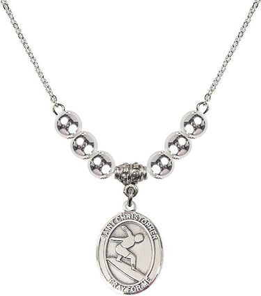Saint Christopher Surfing Crystal Necklace | 3/4 inch | 6mm Beads